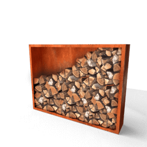 Egura Holzlager aus Cortenstahl mit Rückwand - Länge: 2000 - Breite: 385 - Höhe: 1500