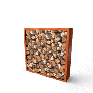 Egura Holzlager aus Cortenstahl – Länge: 1500 – Breite: 385 – Höhe: 1500