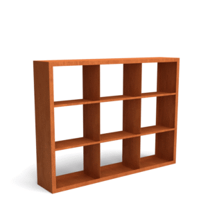 Egura Cortenstahl Holzlager - Unterteilung 9 Boxen - Länge: 2000 - Breite: 385 - Höhe: 1500