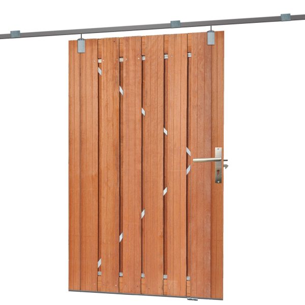 Gartentor, Schiebesystem, 15 Latten Hartholz, H195x130 cm