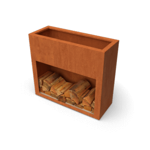 Landa Exclu Pflanzgefäße mit Holzspeicher Cortenstahl - Länge: 1000 - Breite: 385 - Höhe: 900