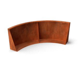 Stützwände aus Cortenstahl. Bogen 1000/1000x200x200mm (LxBxH). Material: 2 mm Cortenstahl.