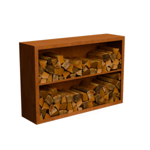 Egura Cortenstahl Holzlager - Unterteilung 2 Boxen mit rückwand- Länge: 1500 - Breite: 385 - Höhe: 1000