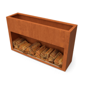 Landa Exclu Pflanzgefäße mit Holzspeicher Cortenstahl - Länge: 1500 - Breite: 385 - Höhe: 901