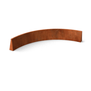 Gebogener stück Stützwände aus Cortenstahl. 2000/2000x200x200mm (LxBxH). Material: 2 mm Cortenstahl.